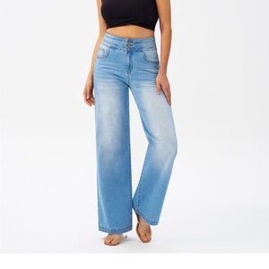 Stylish Sky Blue Wide-Leg Jeans for Women
